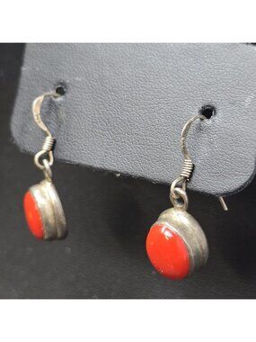 lot 925 Earrings Red Coral Boho Drop Sterling Silver Teardrop Mexico 17.9 grams